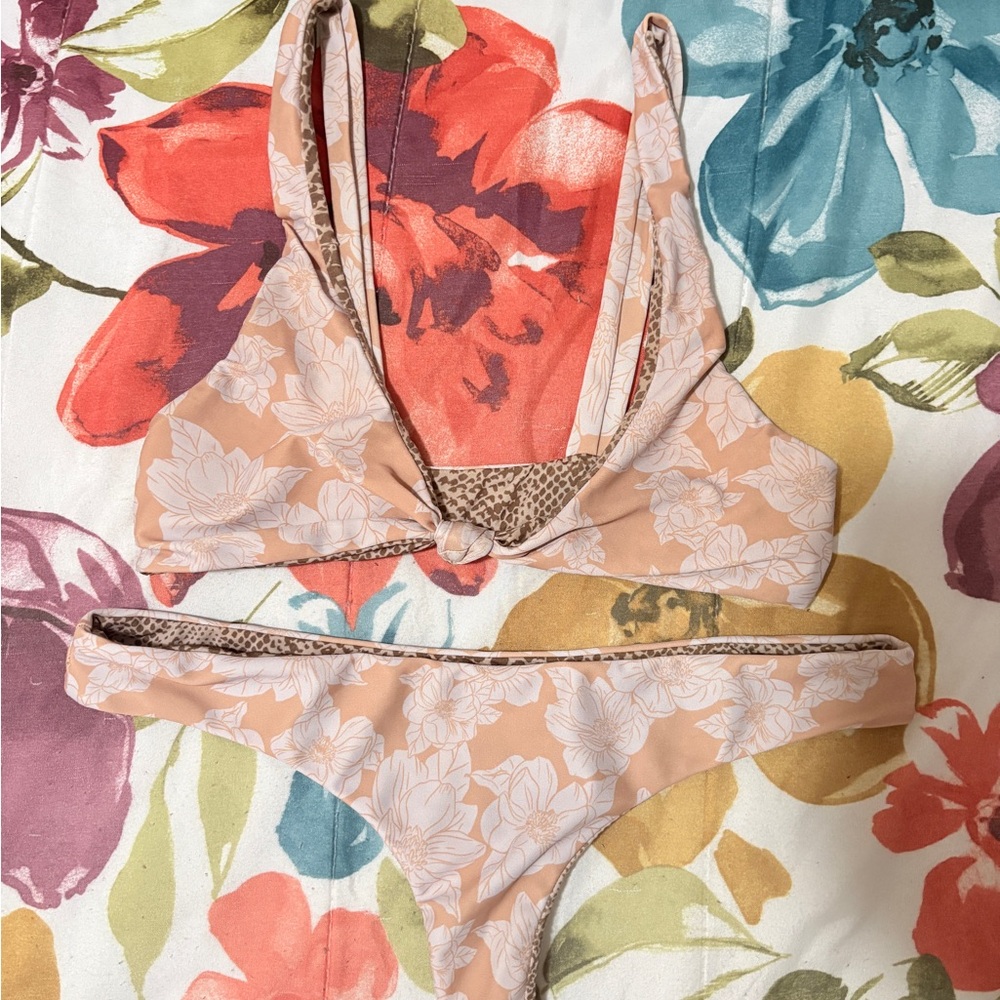 Acacia Swimwear Floral Bikini in Peach and White